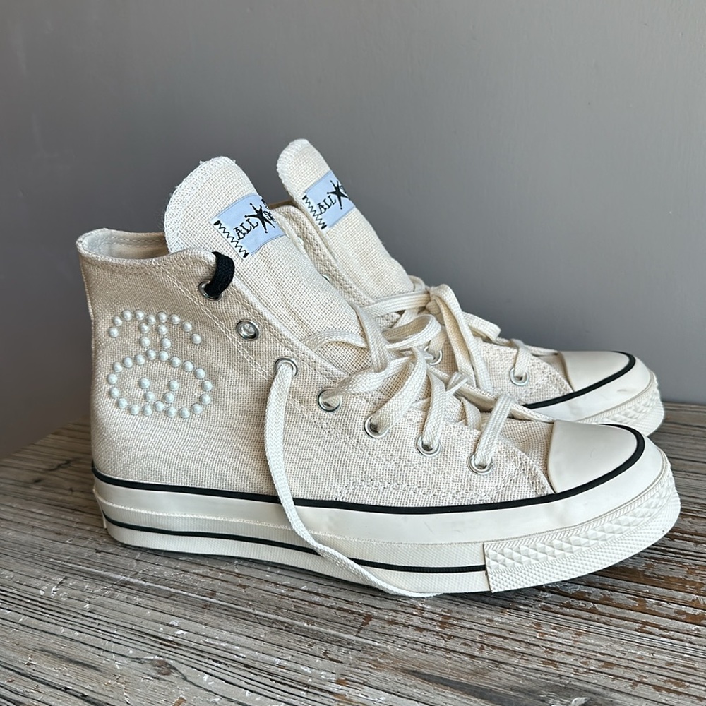 Women's Stussy Converse Cream High-Top Sneakers Sold Out In Stores - Picture 5 of 8